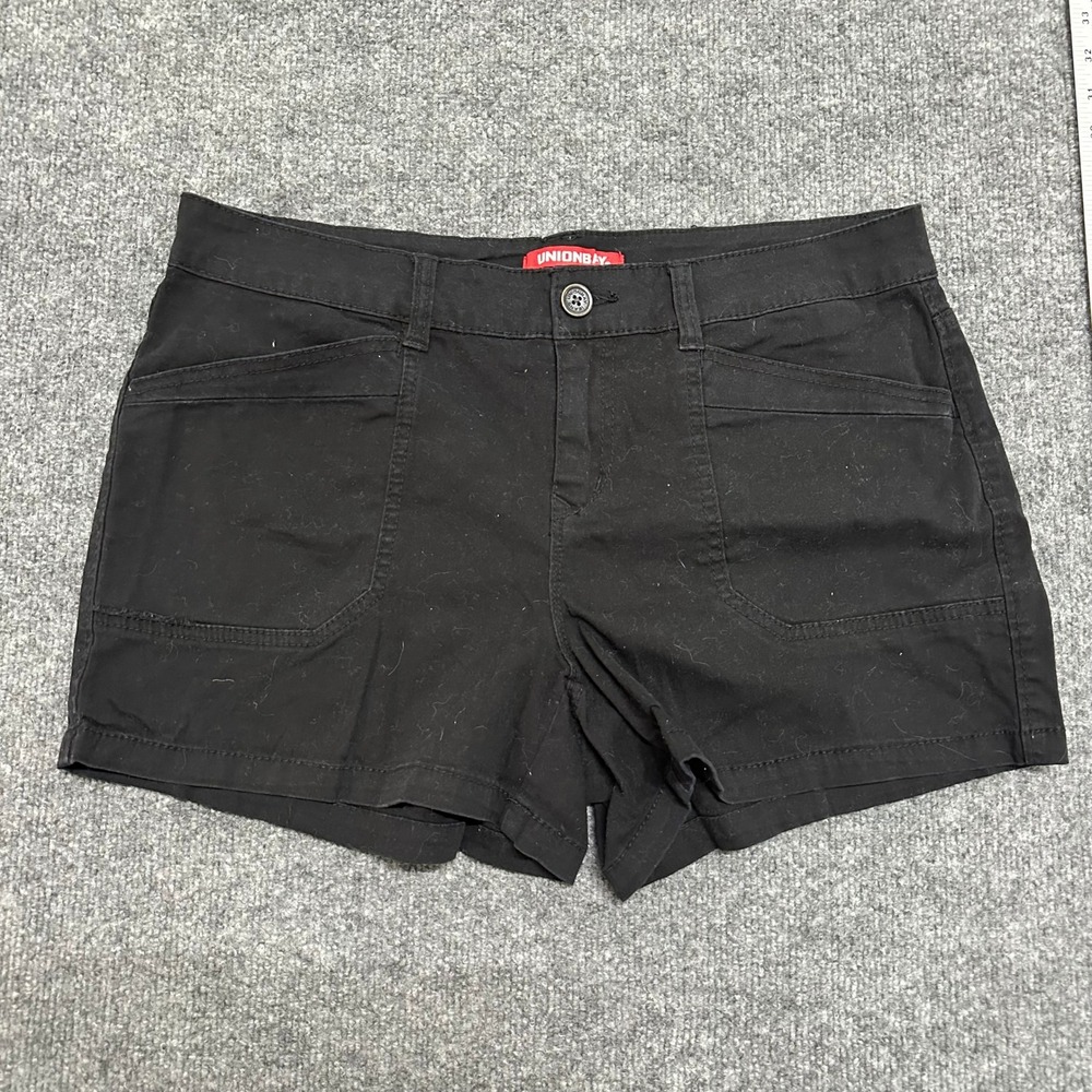 Unionbay Shorts Womens Size 15 Black Utility Cargo Casual Stretch Flat Front